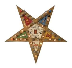 FREEMASON HAND-PAINTED WOOD LIGHT-UP STAR SIGN W/ GRAPHICS