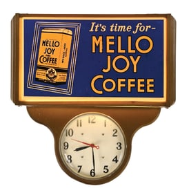 RARE MELLO JOY COFFEE ADVERTISING LIGHT-UP CLOCK