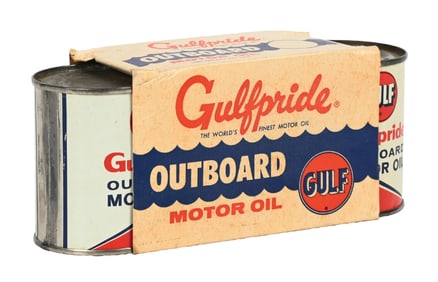 NOS GULF OUTBOARD MOTOR OILS SET OF 3 CANS W/ ORIGINAL CARD STOCK DISPLAY
