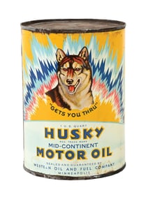 HUSKY MOTOR OIL ONE QUART CAN W/ DOG GRAPHIC