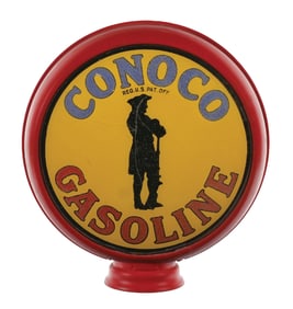 RARE CONOCO GASOLINE NON-FIRED 15" GLOBE ON METAL HIGH PROFILE BODY