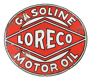 LORECO GASOLINE & MOTOR OILS PORCELAIN SIGN