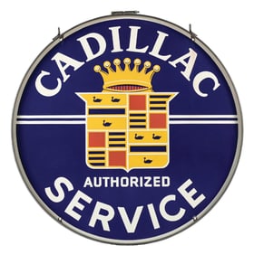 CADILLAC AUTHORIZED SERVICE PORCELAIN SIGN W/ CREST GRAPHIC