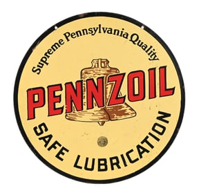 PENNZOIL SAFE LUBRICATION PORCELAIN SERVICE STATION SIGN