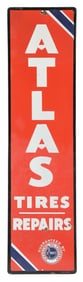 ATLAS TIRES & REPAIRS PORCELAIN SERVICE STATION SIGN