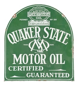 QUAKER STATE MOTOR OIL PORCELAIN SERVICE STATION SIGN