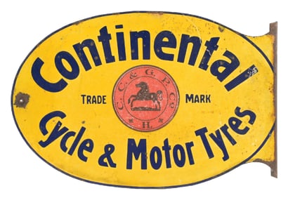 CONTINENTAL CYCLE & MOTOR TYRES PORCELAIN FLANGE SIGN