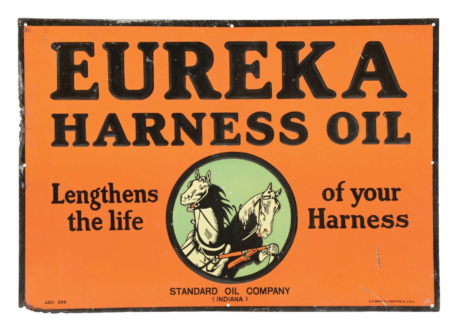 EUREKA HARNESS OIL EMBOSSED TIN SIGN W/ HORSE GRAPHIC (1 of 4)