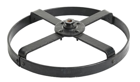 ORIGINAL WAGON WHEEL IRON BASE FOR CURB SIGN
