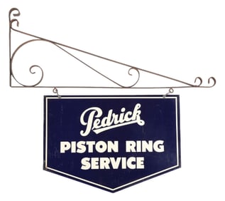 PEDRICK PISTON RING SERVICE TIN SIGN WITH ORIGINAL METAL HANGER