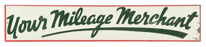 CONOCO YOUR MILEAGE MERCHANT EMBOSSED TIN SIGN