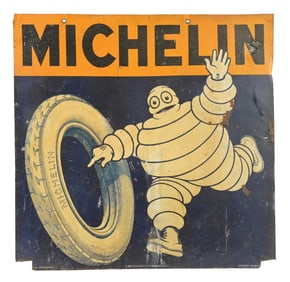 MICHELIN TIRES TIN SERVICE STATION SIGN W/ BIBENDUM GRAPHIC
