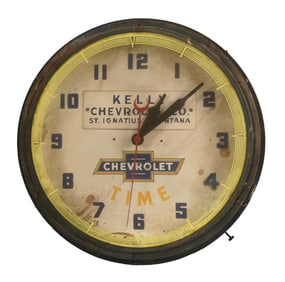 CHEVROLET TIME ADVERTISING NEON CLOCK