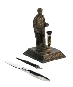 RARE RICHFIELD GASOLINE AVIATOR DESK STATUE W/ PROPELLER LETTER OPENER