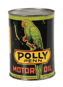 POLLY PENN MOTOR OIL ONE QUART CAN W/ PARROT GRAPHIC