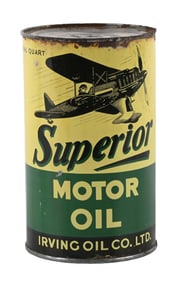 SUPERIOR MOTOR OIL IMPERIAL QUART CAN W/ AIRPLANE GRAPHIC