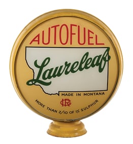RARE LAURELEAF MADE IN MONTANA AUTOFUEL 15" COMPLETE GLOBE ON METAL BODY