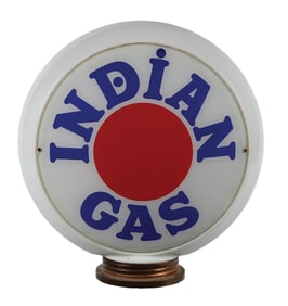 INDIAN GASOLINE COMPLETE 13.5" GLOBE ON SCREW BASE HULL GLASS BODY