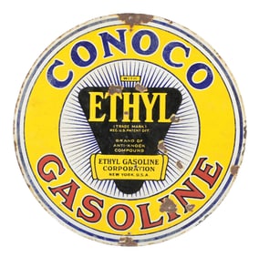 CONOCO ETHYL GASOLINE PORCELAIN SERVICE STATION SIGN