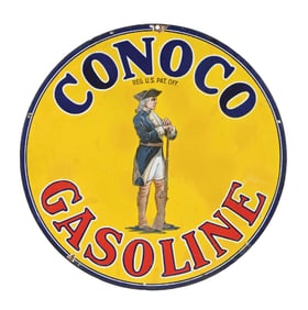 CONOCO GASOLINE PORCELAIN SERVICE STATION SIGN W/ MINUTEMAN GRAPHIC