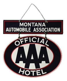 MONTANA AUTOMOBILE ASSOCIATION TWO-PIECE PORCELAIN HOTEL SIGN