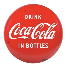 DRINK COCA-COLA IN BOTTLES PORCELAIN BUTTON SIGN