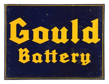 GOULD BATTERY TIN SERVICE STATION FLANGE SIGN
