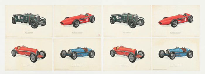 COLLECTION OF 8:RACING AUTOMOTIVE LITHOGRAPHS.