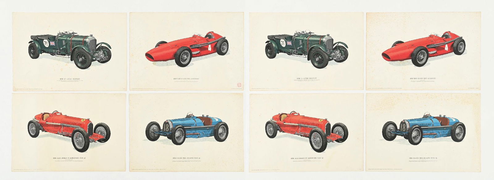 COLLECTION OF 8:RACING AUTOMOTIVE LITHOGRAPHS. (1 of 3)