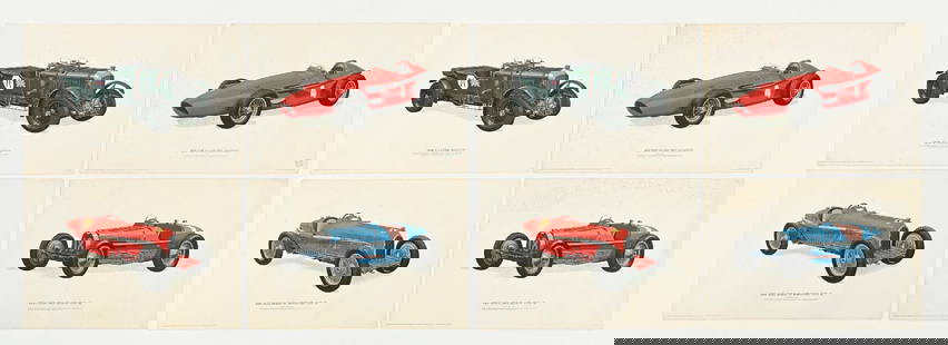 COLLECTION OF 8:RACING AUTOMOTIVE LITHOGRAPHS.: Collection consists of: Eight individual lithographs from Bugatti, Maserati, Bentley, and Monoposto. CONDITION: Excellent original condition showing light creases as well as some foxing to the white.