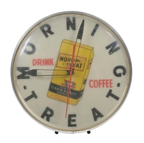 DRINK MORNING TREAT COFFEE LIGHT-UP ADVERTISING CLOCK