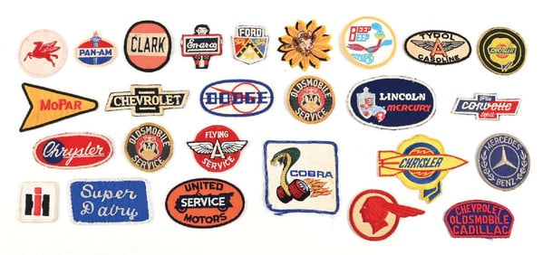 COLLECTION OF 26: AUTOMOTIVE & GASOLINE RELATED JACKET PATCHES.
