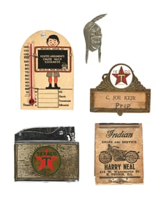 COLLECTION OF 5: INDIAN, TEXACO & ENARCO ADVERTISING SMALLS.