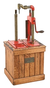 S.F. BOWSER OAK & METAL COUNTERTOP OIL DISPENSER