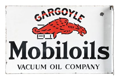 GARGOYLE MOBILOILS PORCELAIN SERVICE STATION FLANGE SIGN
