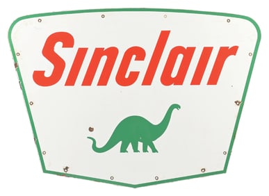SINCLAIR GASOLINE PORCELAIN SERVICE STATION SIGN W/ DINO GRAPHIC