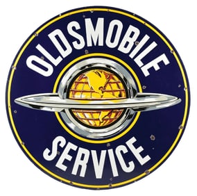 OLDSMOBILE SERVICE PORCELAIN SIGN W/ GLOBE GRAPHIC