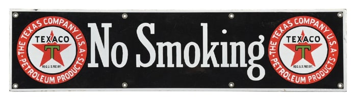 TEXACO "NO SMOKING" PORCELAIN SIGN W/ DOUBLE LOGOS