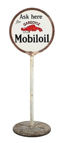 ASK HERE FOR GARGOYLE MOBILOIL PORCELAIN LOLLIPOP SIGN
