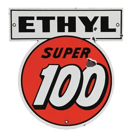 CLARKS SUPER 100 ETHYL GASOLINE PORCELAIN PUMP PLATE SIGN