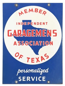 INDEPENDENT GARAGEMENS ASSOCIATION OF TEXAS PORCELAIN SIGN
