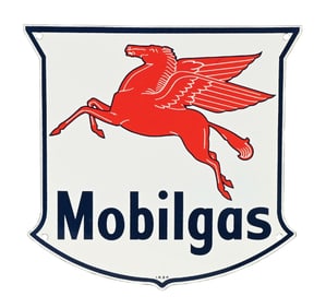MOBILGAS PORCELAIN PUMP PLATE SIGN W/ PEGASUS GRAPHIC