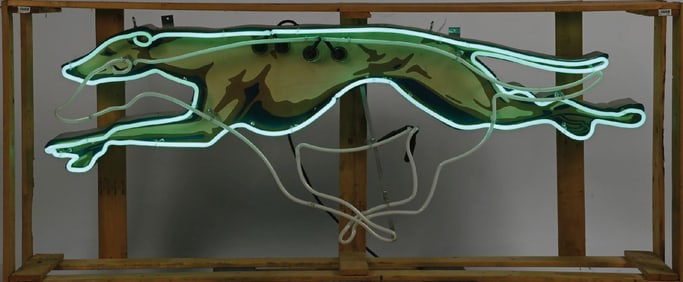 GREYHOUND BUSLINES TIN SIGN W/ ADDED ANIMATED NEON