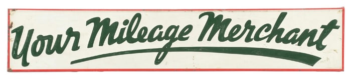 CONOCO YOUR MILEAGE MERCHANT EMBOSSED TIN SELF-FRAMED SIGN