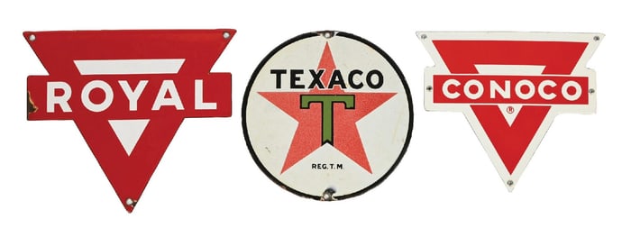 COLLECTION OF 3: TEXACO, ROYAL & CONOCO PORCELAIN SIGNS