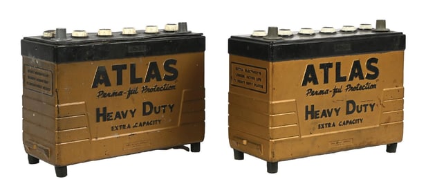 COLLECTION OF 2: ATLAS HEAVY DUTY BATTERY ADVERTISING RADIOS.