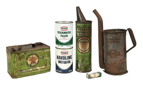 COLLECTION OF 6:TEXACO MOTOR OIL SERVICE STATION ITEMS