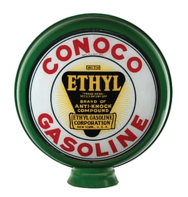 CONOCO GASOLINE WITH ETHYL 15" COMPLETE GLOBE ON METAL BODY