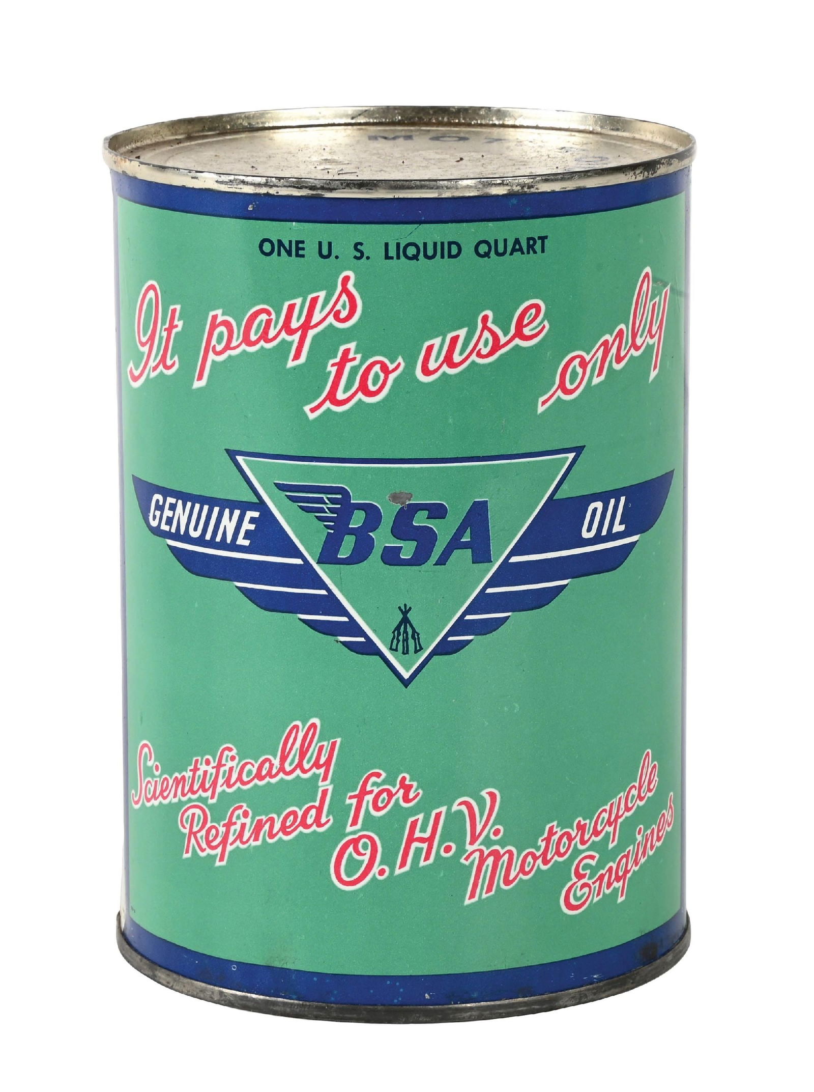 BSA O.H.V. MOTORCYCLE MOTOR OIL ONE QUART CAN (1 of 5)