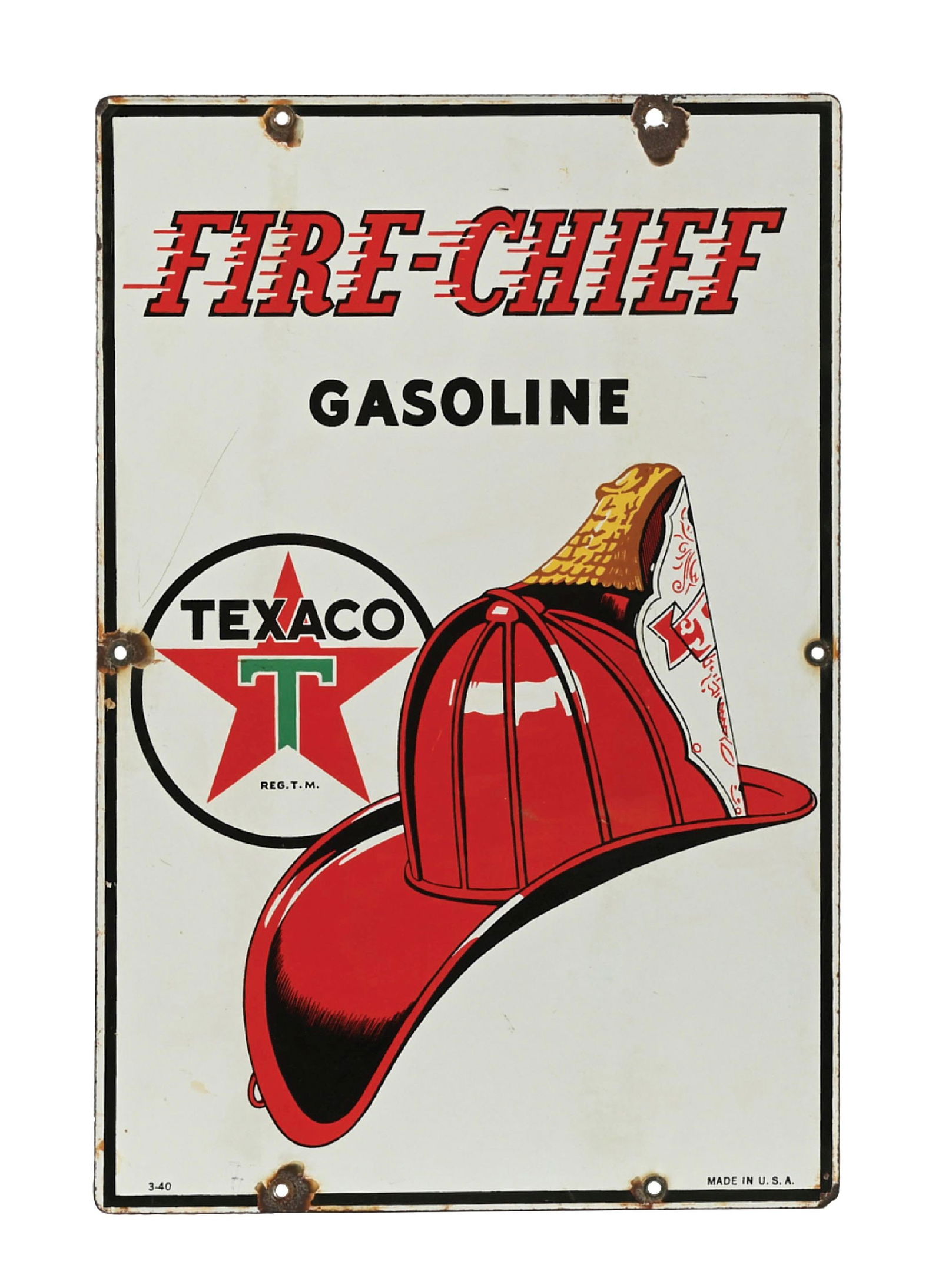 TEXACO FIRE CHIEF GASOLINE PORCELAIN PUMP PLATE SIGN (1 of 4)
